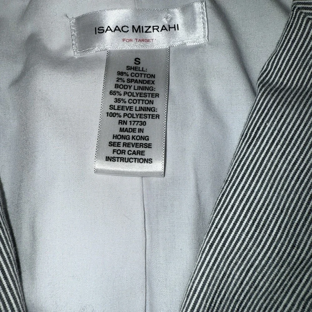 Womens Business Office Pinstripe Blazer‎ Jacket Isaac Mizrahi Grey S 3/4 Sleeve